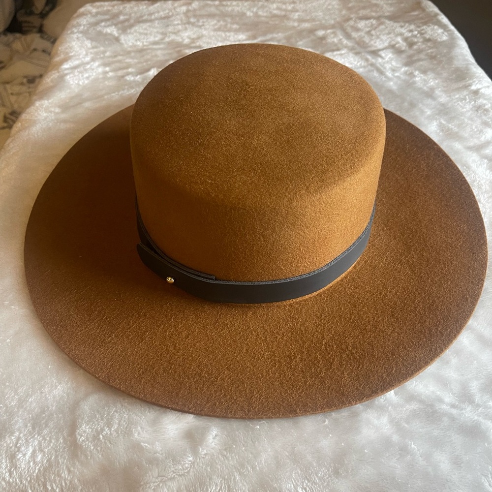 Gigi Pip Dahlia Boater Hat with Wide Leather Band Accessory